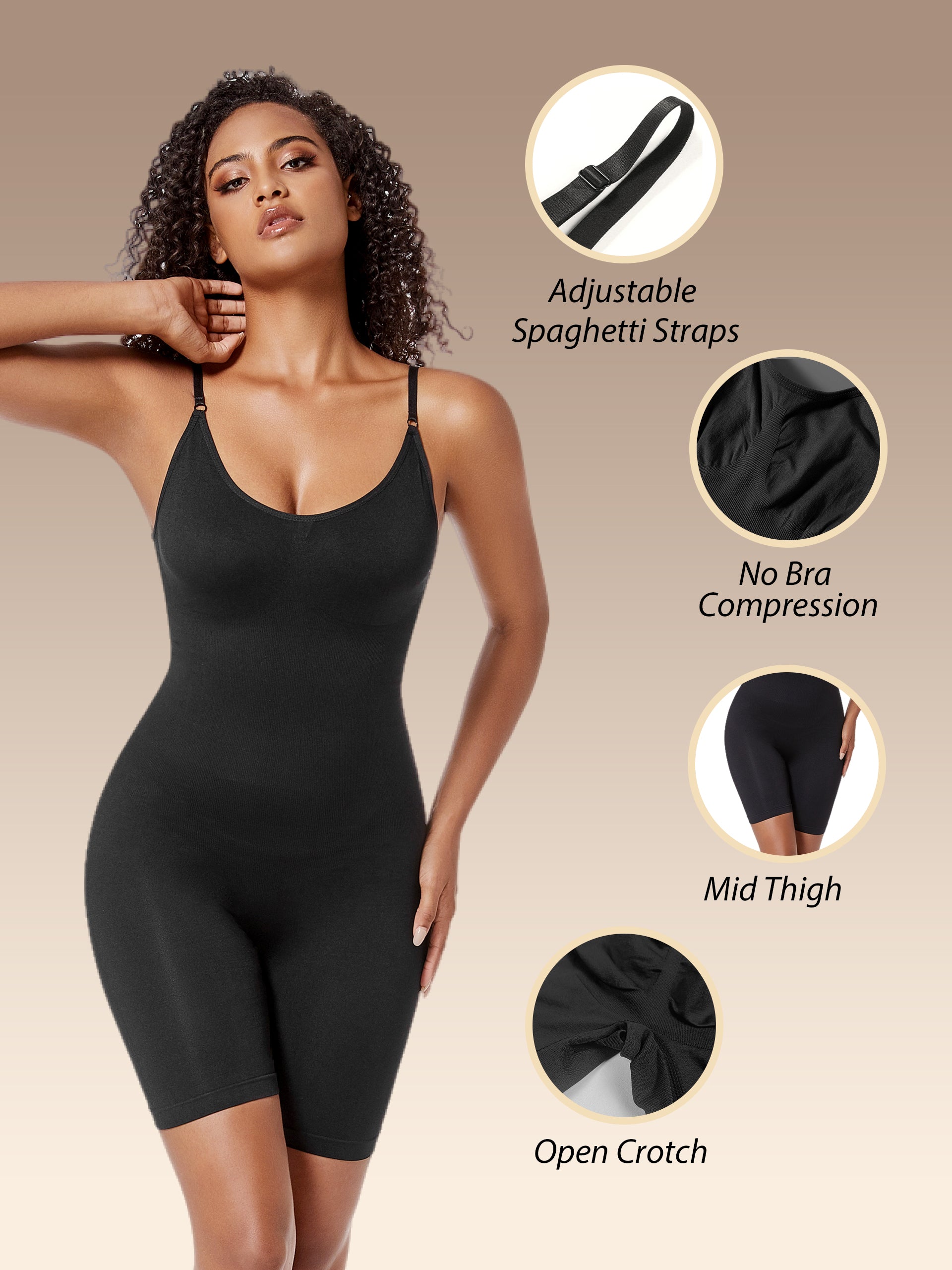 Seamless Thong Shapewear Bodysuits Women's Slimming Tummy Control Bodysuit  Ribbed Sleeveless Adjustable Spaghetti Strip Tops
