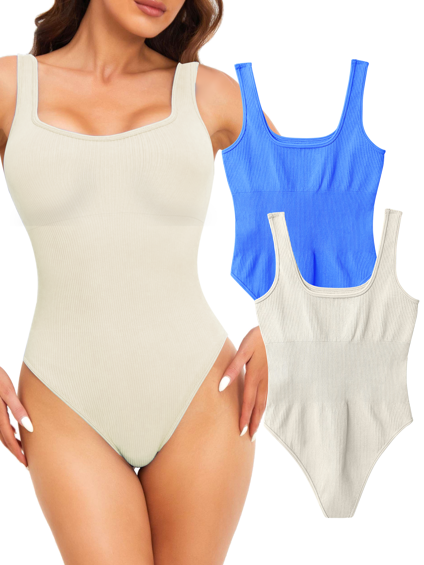 3 Piece Shapewear Bodysuit for Women Tummy Control Seamless Thong Body  Shaper Sleeveless Ribbed V Neck Shapewear Tank Tops : : Clothing,  Shoes & Accessories