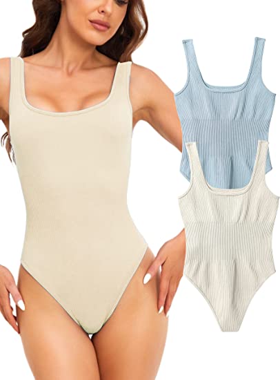  Bodysuits For Women Basic Sleeveless Stretchy Shapewear Tank  Top Khaki S